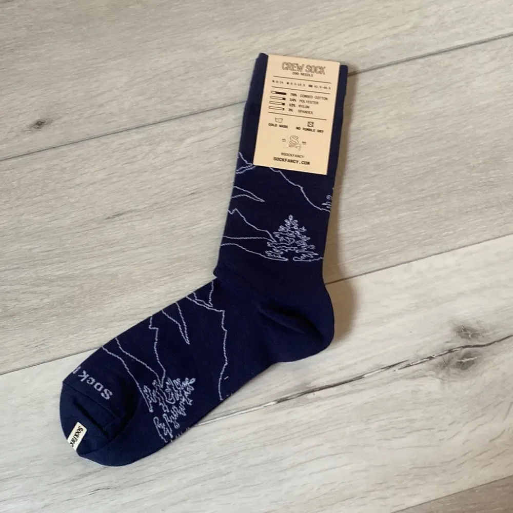 Sock Fancy Crew‎ Socks NWT Landscape print L/XL Navy Blue 2 complete pairs